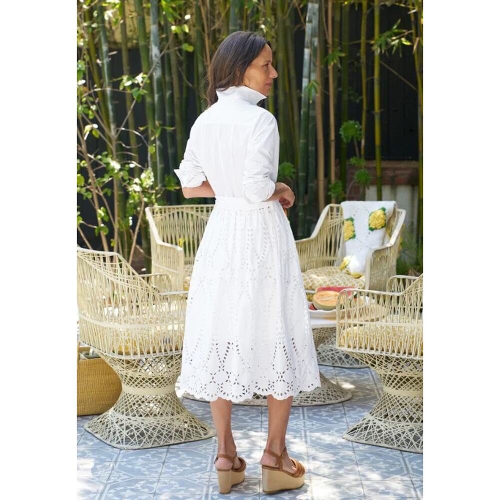 FRANK & EILEEN Sz L Large Embroidered Eyelet Grace Midi Shirt Dress - Picture 12 of 15